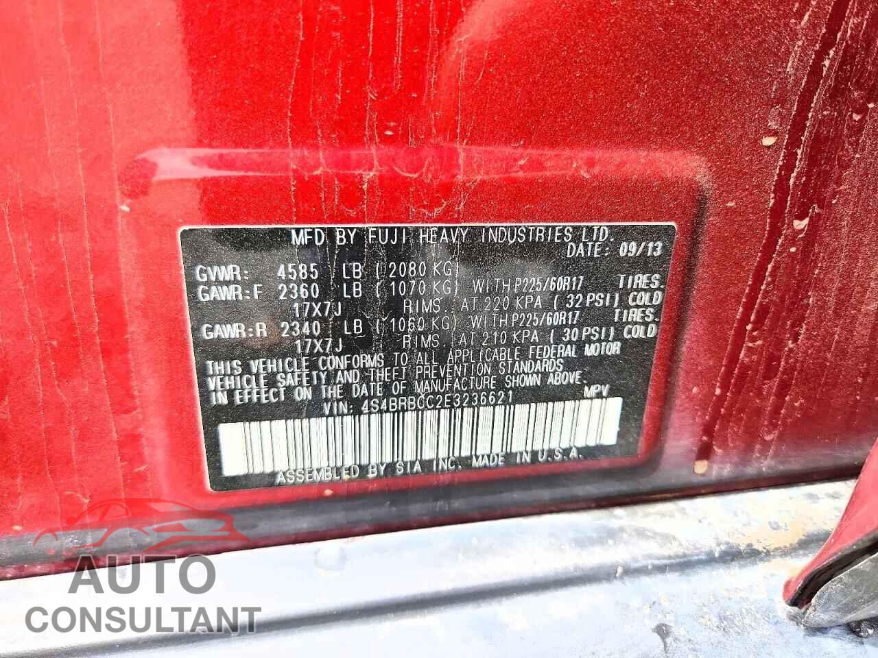 SUBARU OUTBACK 2014 - 4S4BRBCC2E3236621