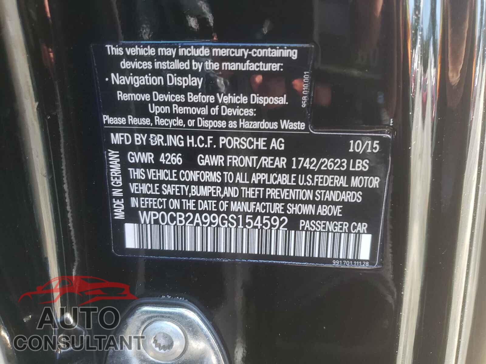 PORSCHE 911 2016 - WP0CB2A99GS154592