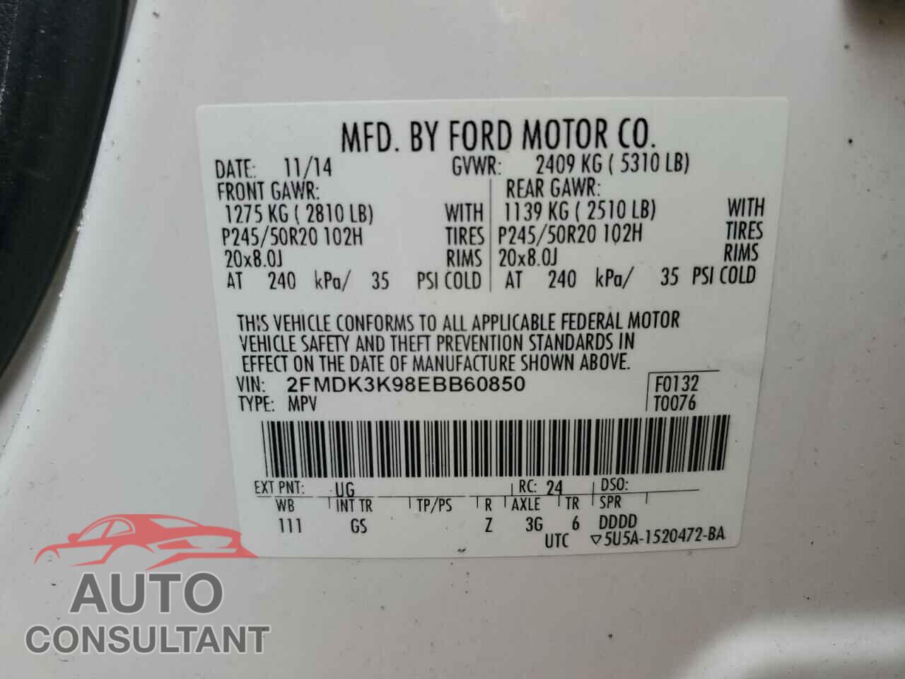 FORD EDGE 2014 - 2FMDK3K98EBB60850