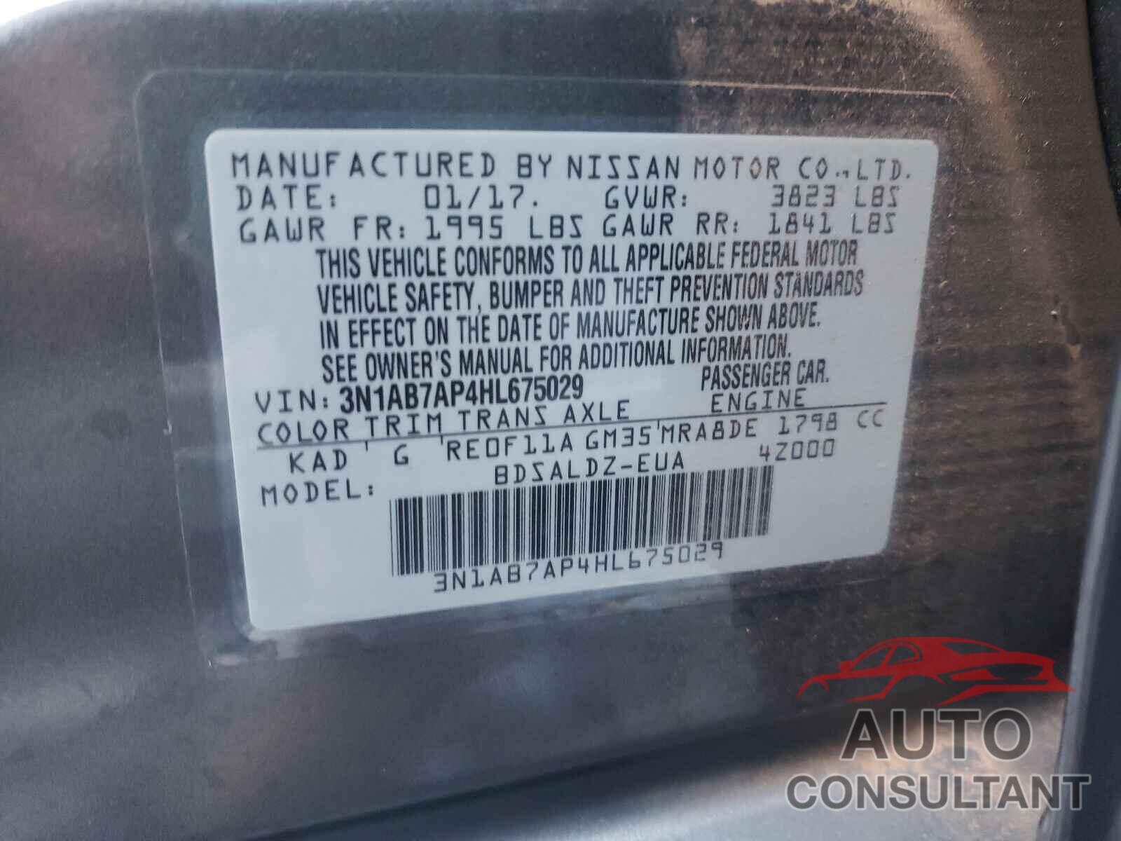 NISSAN SENTRA 2017 - 3N1AB7AP4HL675029