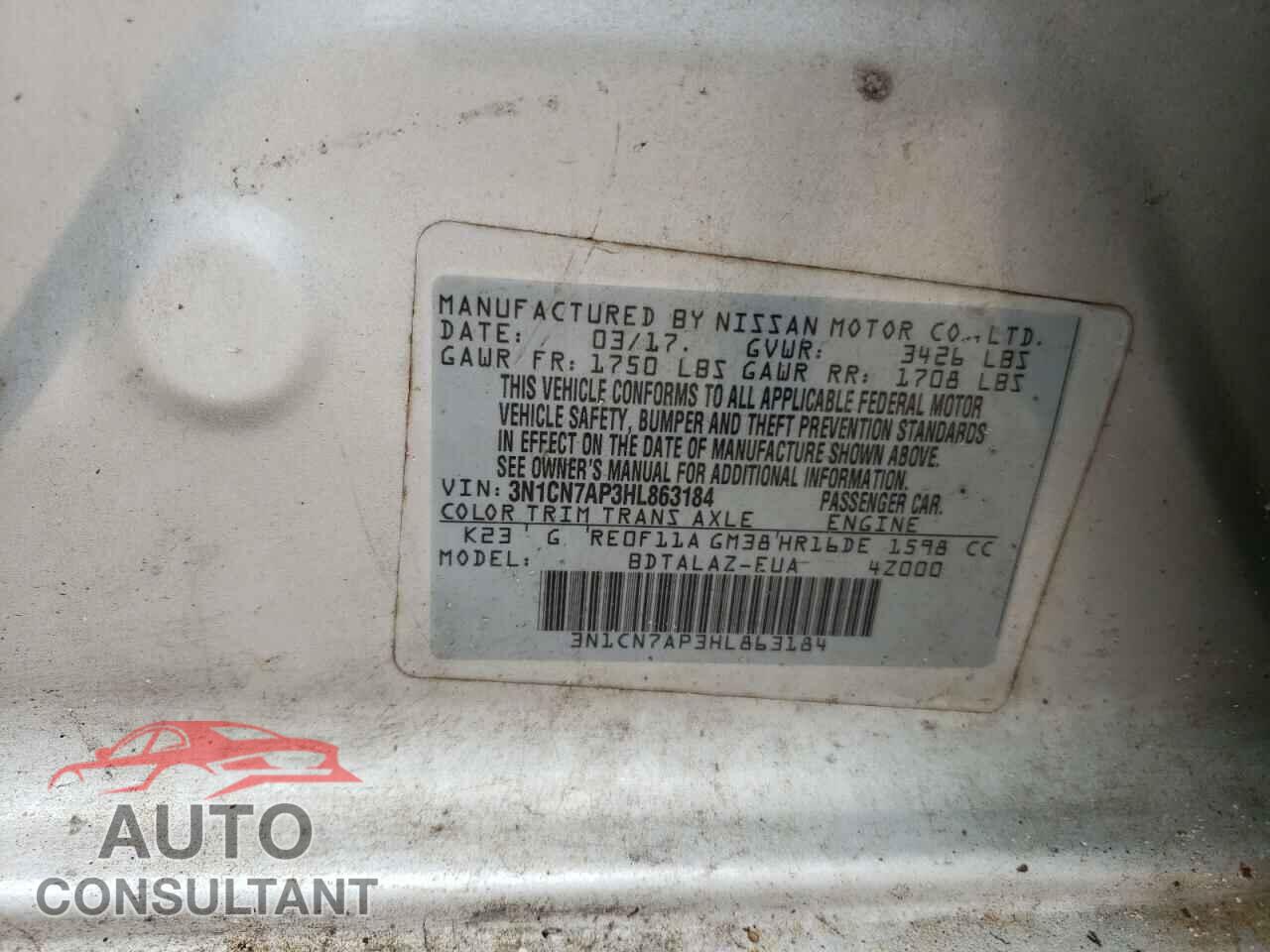 NISSAN VERSA 2017 - 3N1CN7AP3HL863184
