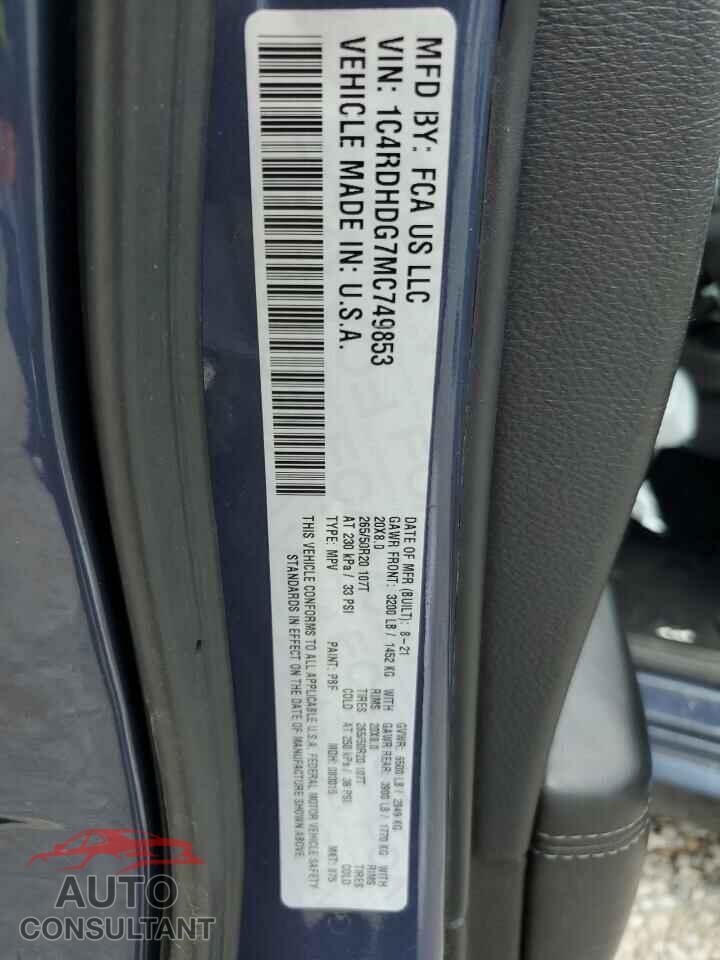 DODGE DURANGO 2021 - 1C4RDHDG7MC749853