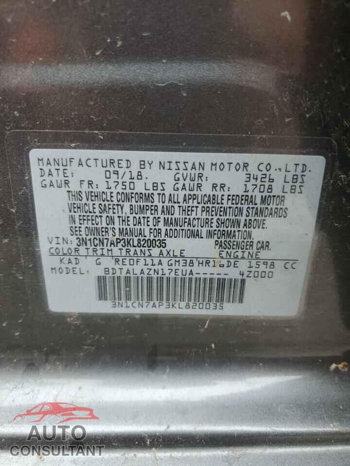 NISSAN VERSA 2019 - 3N1CN7AP3KL820035