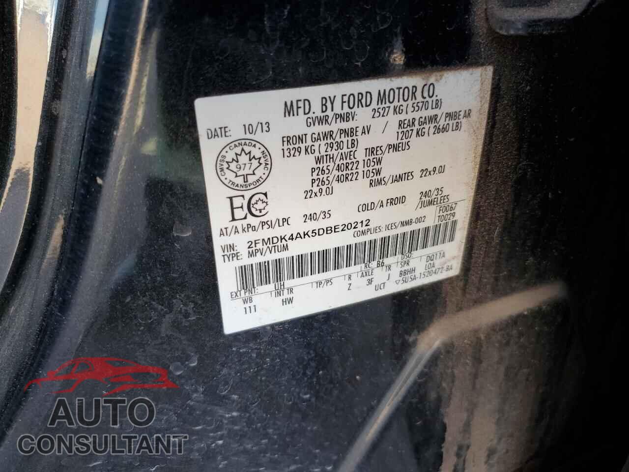 FORD EDGE 2013 - 2FMDK4AK5DBE20212