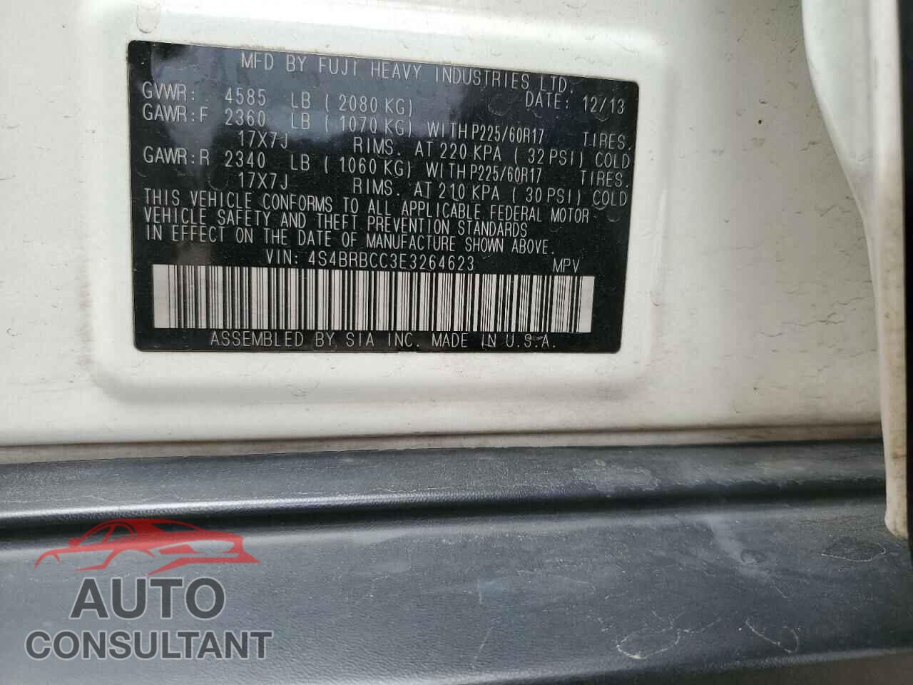 SUBARU OUTBACK 2014 - 4S4BRBCC3E3264623
