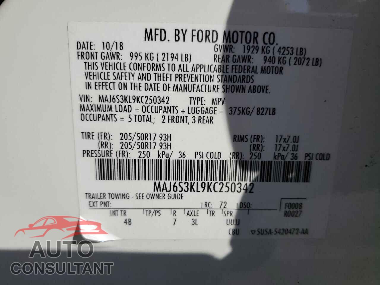 FORD ECOSPORT 2019 - MAJ6S3KL9KC250342