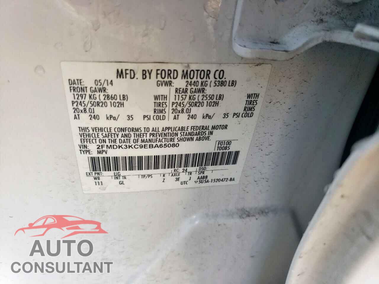 FORD EDGE 2014 - 2FMDK3KC9EBA65080