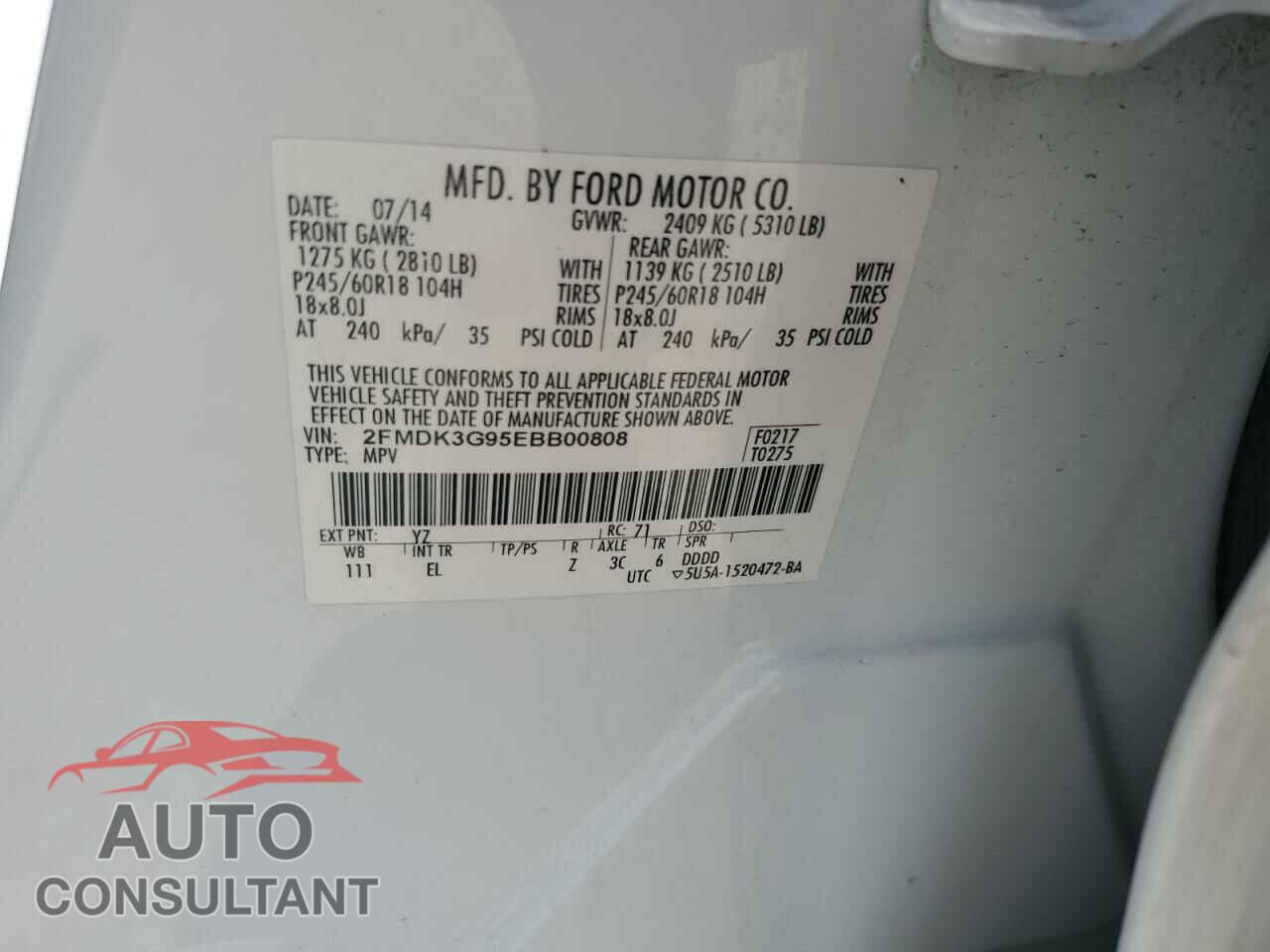 FORD EDGE 2014 - 2FMDK3G95EBB00808