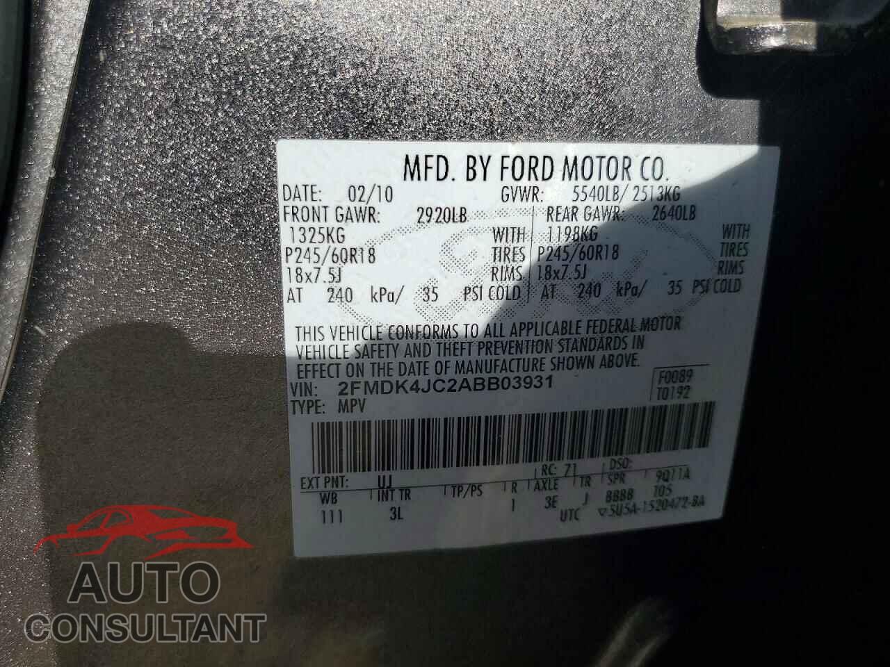 FORD EDGE 2010 - 2FMDK4JC2ABB03931