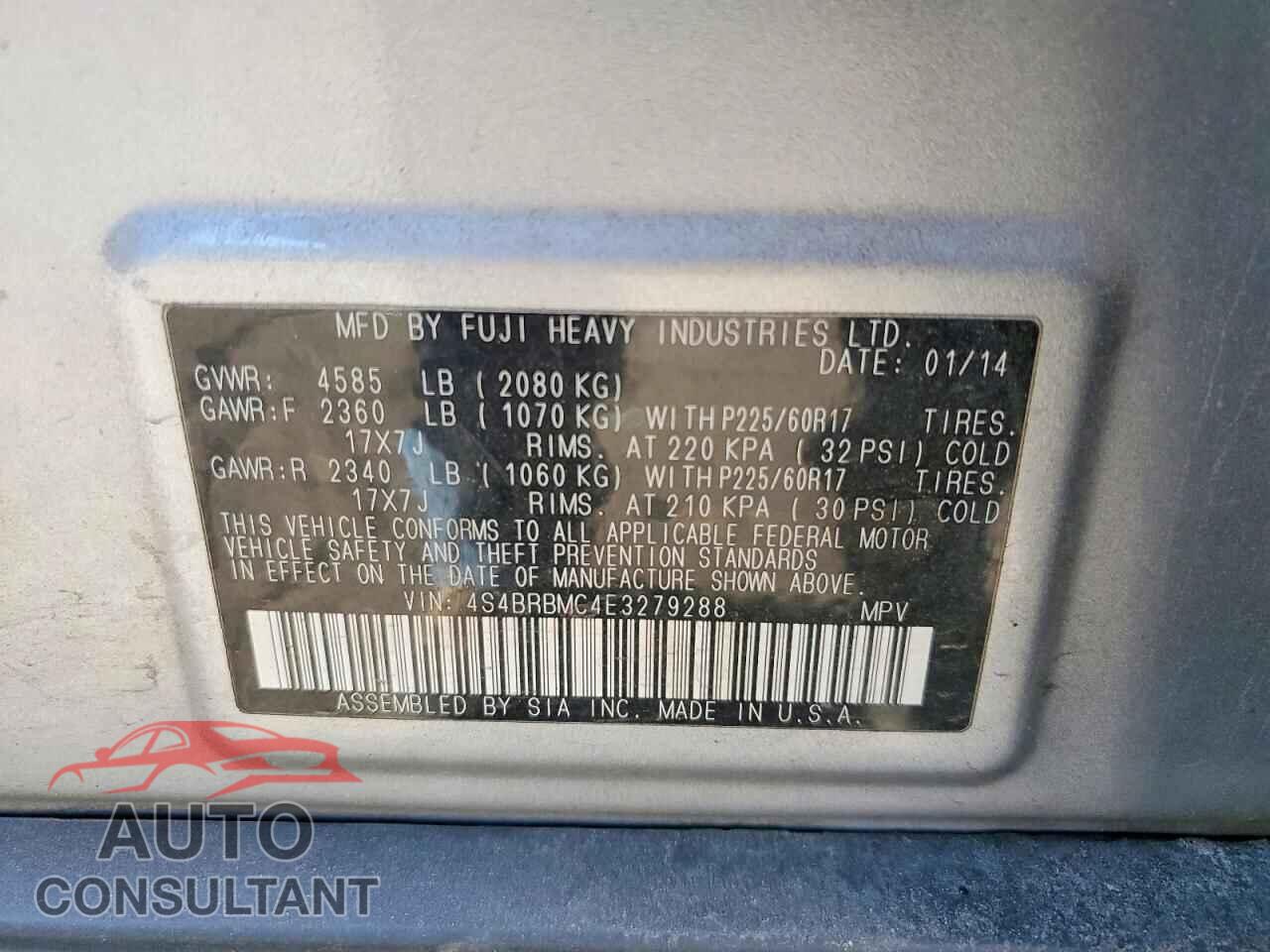 SUBARU OUTBACK 2014 - 4S4BRBMC4E3279288