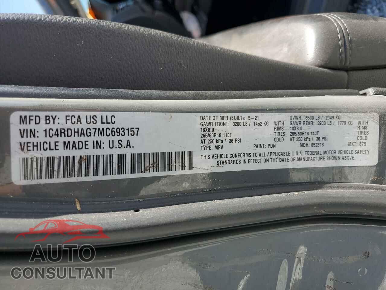 DODGE DURANGO 2021 - 1C4RDHAG7MC693157