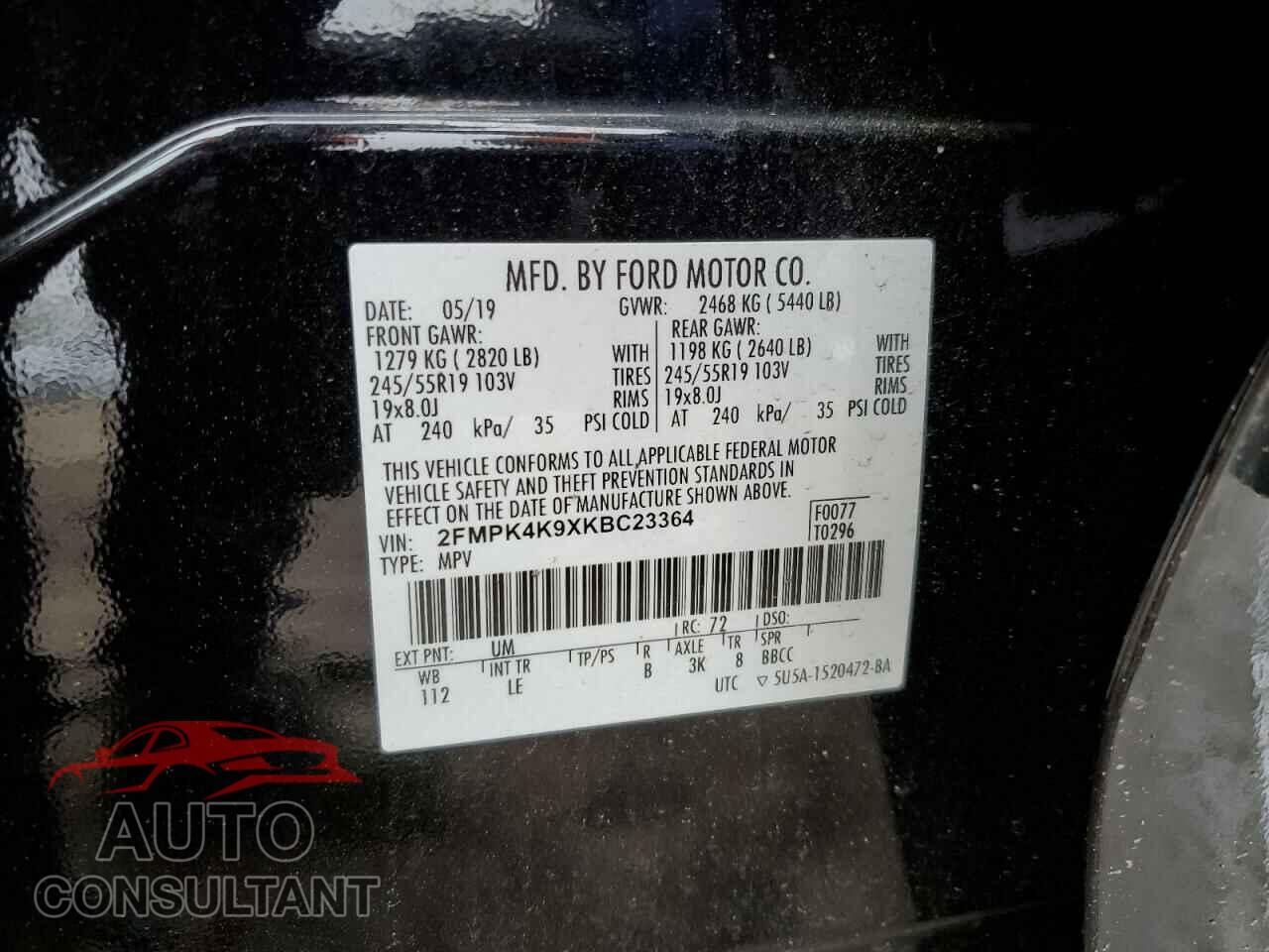 FORD EDGE 2019 - 2FMPK4K9XKBC23364