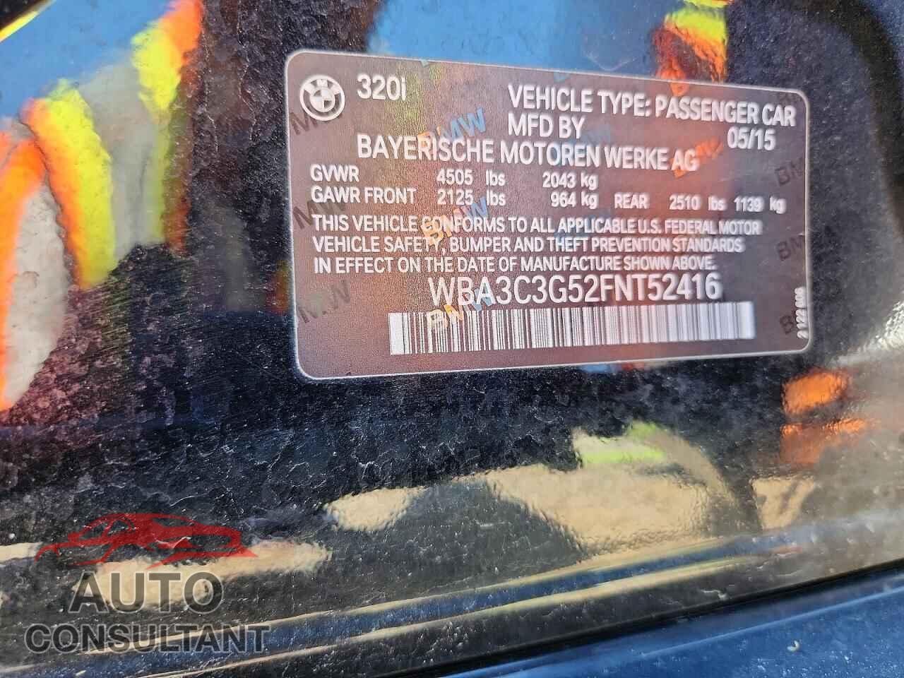 BMW 3 SERIES 2015 - WBA3C3G52FNT52416