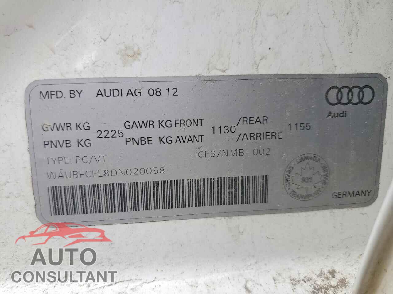 AUDI A4 2013 - WAUBFCFL8DN020058
