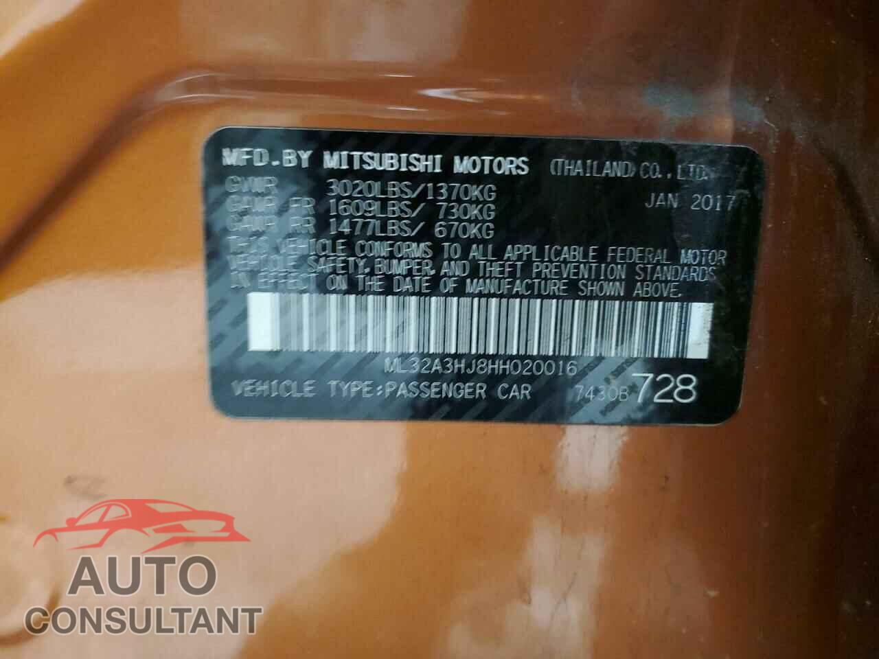 MITSUBISHI MIRAGE 2017 - ML32A3HJ8HH020016