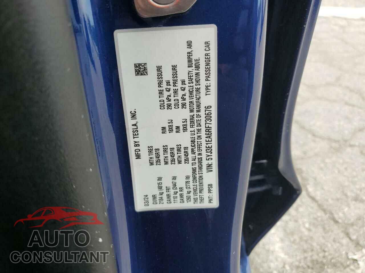 TESLA MODEL 3 2024 - 5YJ3E1EA6RF730676