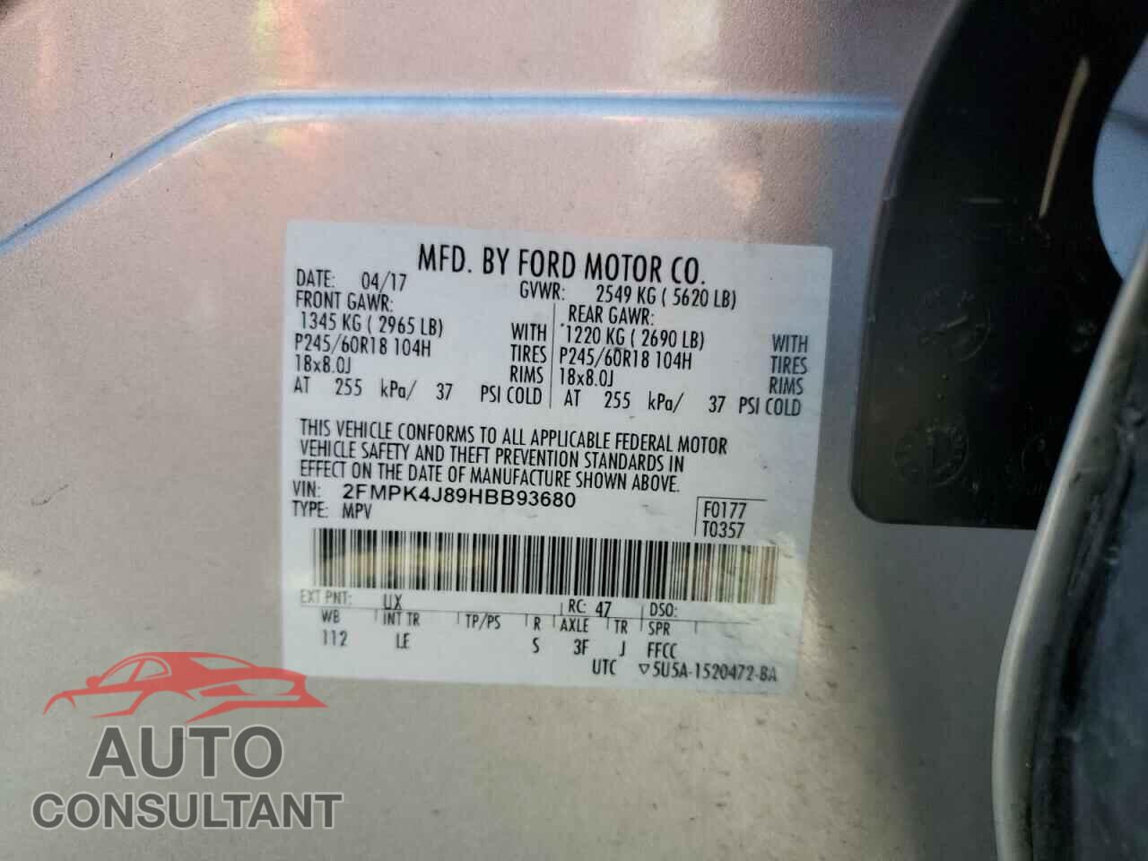 FORD EDGE 2017 - 2FMPK4J89HBB93680
