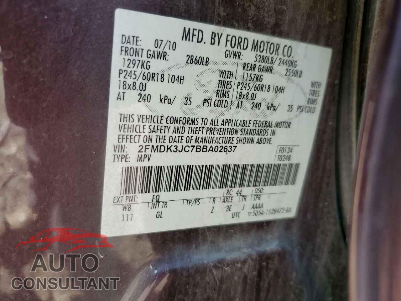 FORD EDGE 2011 - 2FMDK3JC7BBA02637