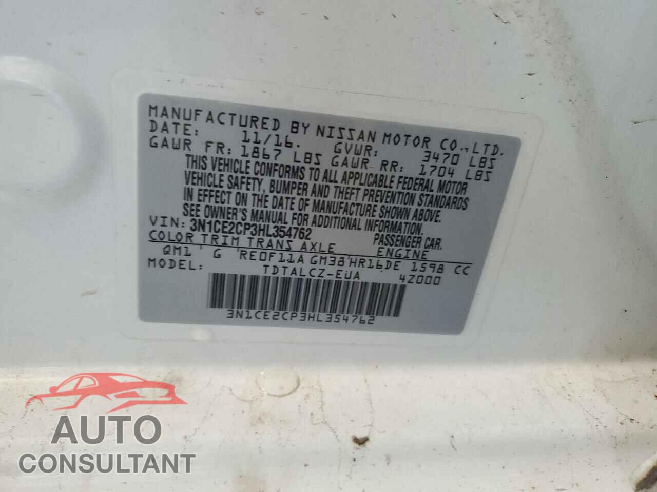 NISSAN VERSA 2017 - 3N1CE2CP3HL354762