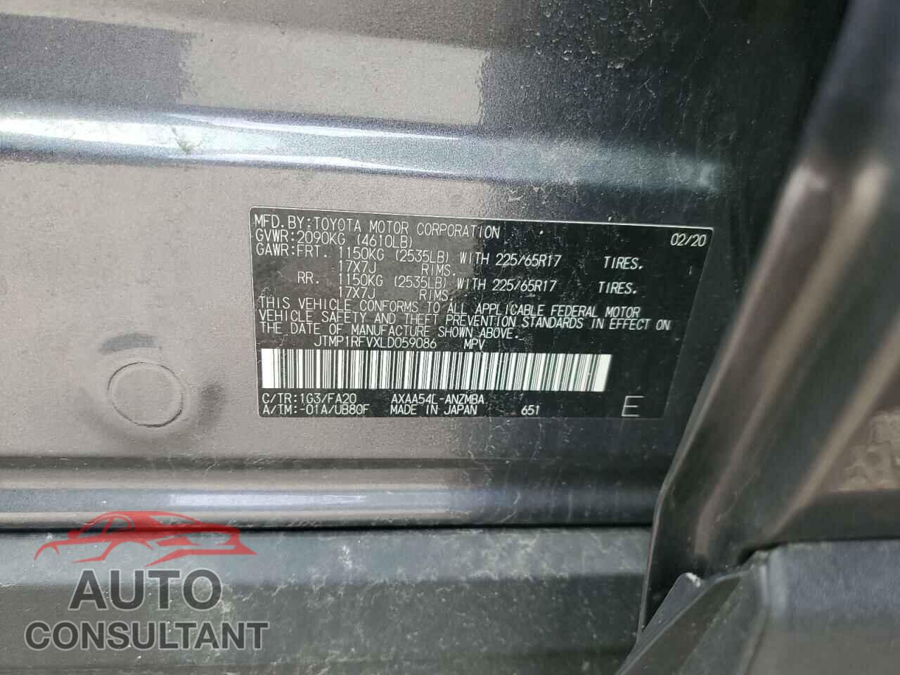 TOYOTA RAV4 2020 - JTMP1RFVXLD059086