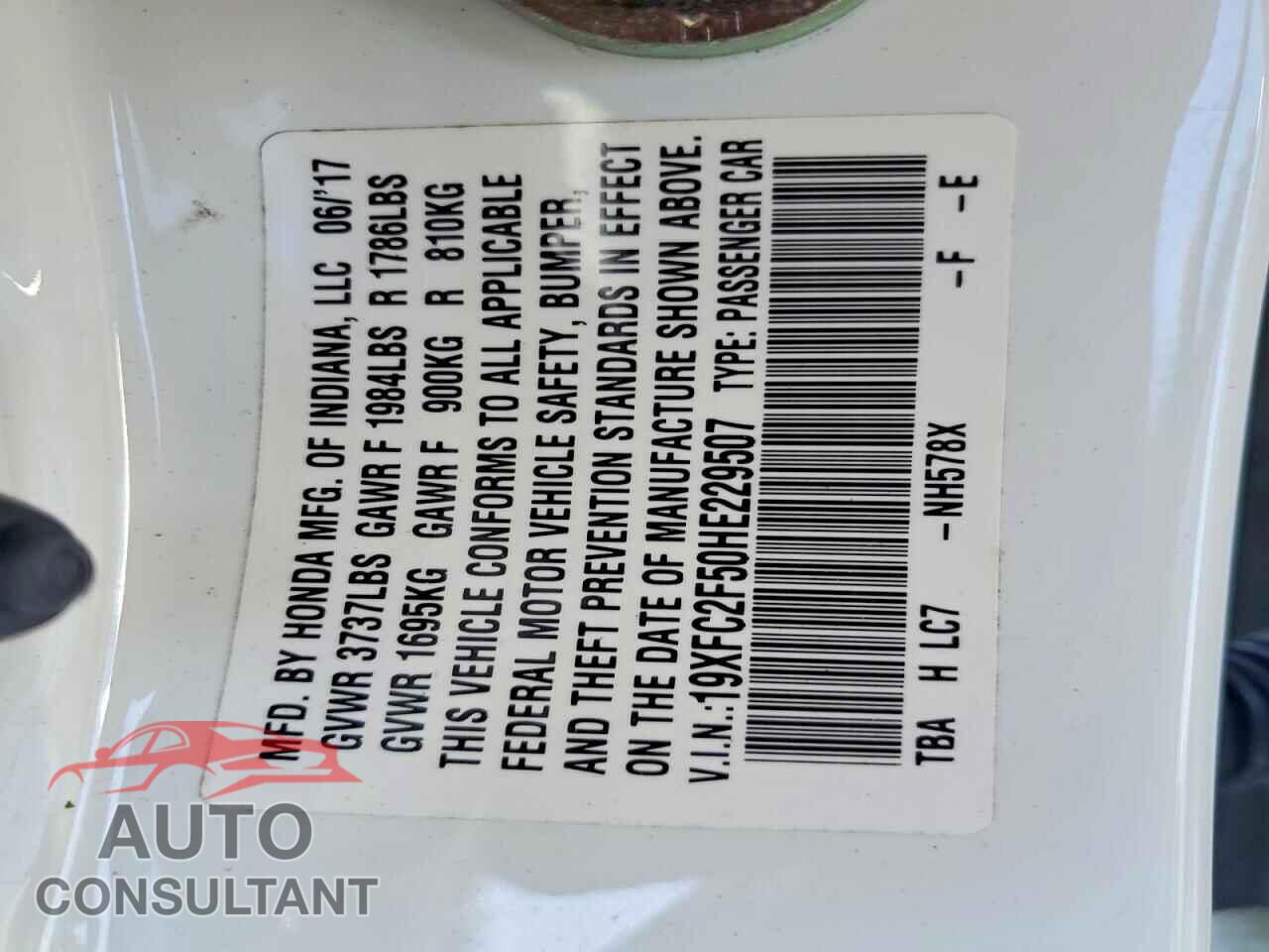 HONDA CIVIC 2017 - 19XFC2F50HE229507