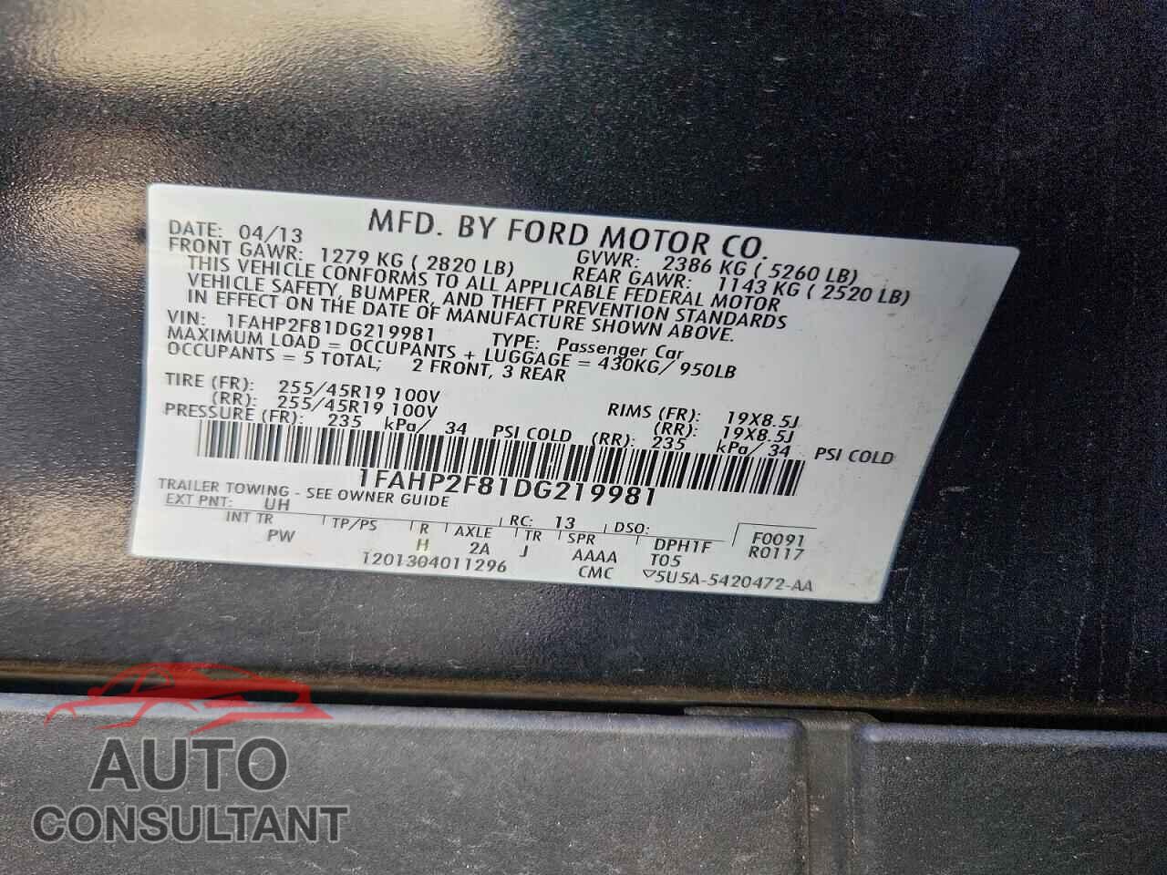 FORD TAURUS 2013 - 1FAHP2F81DG219981