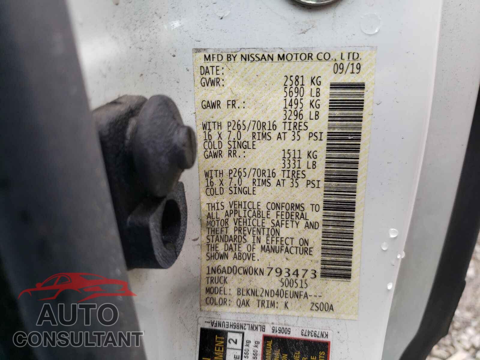 NISSAN FRONTIER 2019 - 1N6AD0CW0KN793473