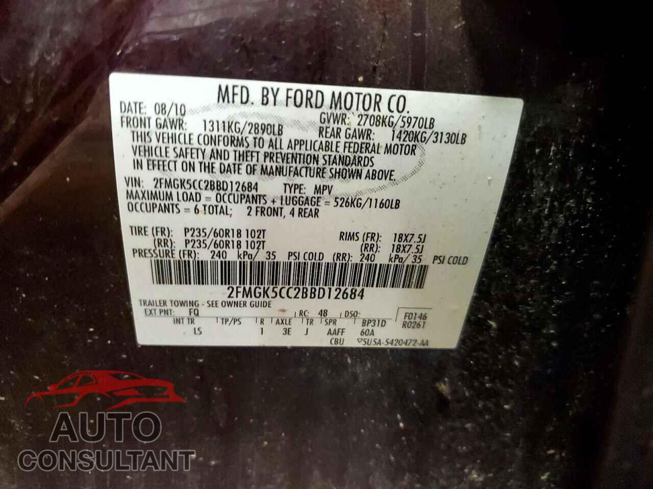 FORD FLEX 2011 - 2FMGK5CC2BBD12684