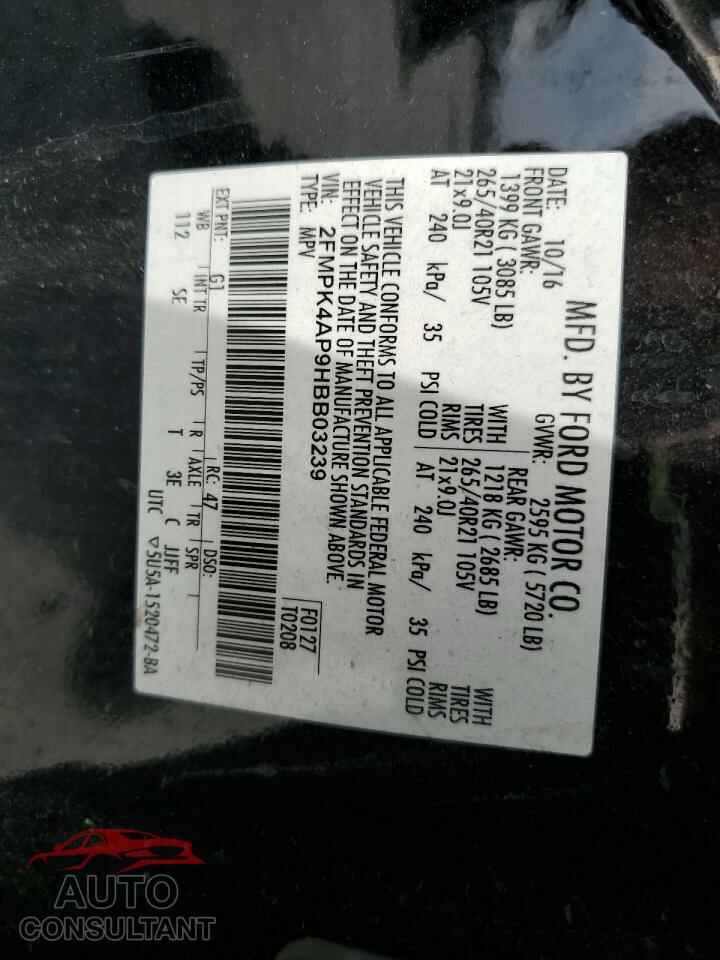 FORD EDGE 2017 - 2FMPK4AP9HBB03239
