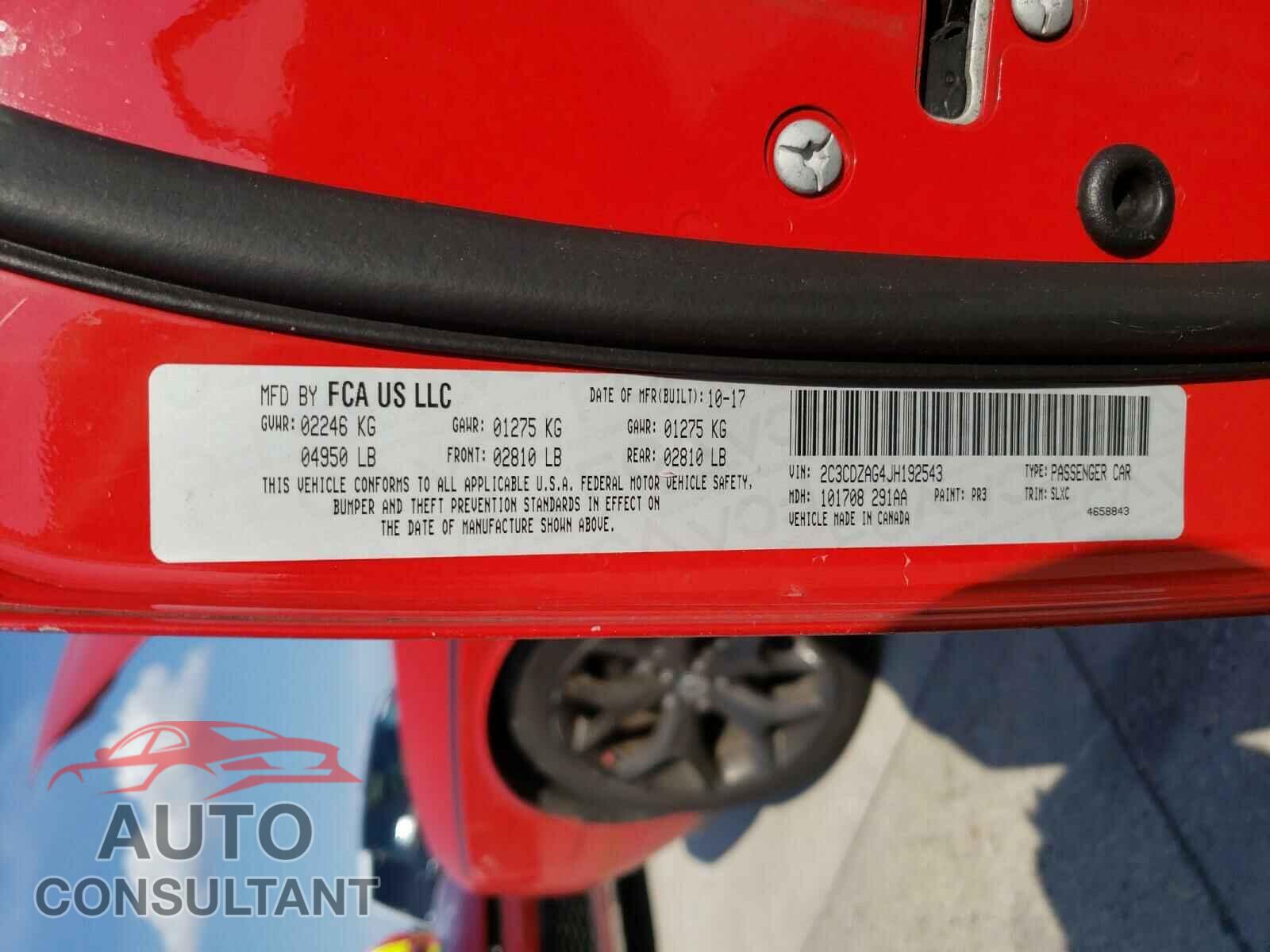 DODGE CHALLENGER 2018 - 2C3CDZAG4JH192543