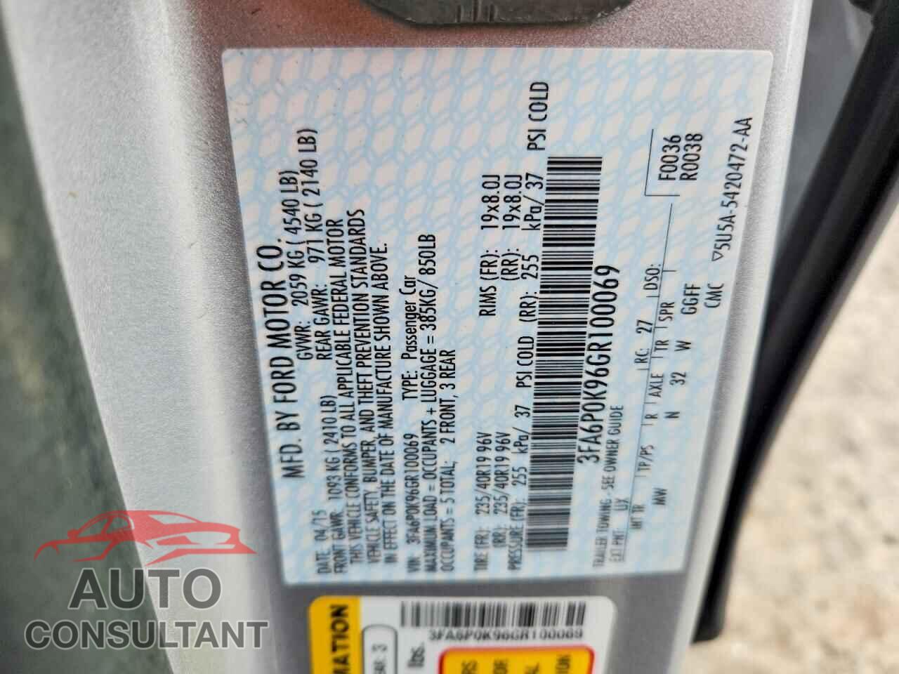 FORD FUSION 2016 - 3FA6P0K96GR100069