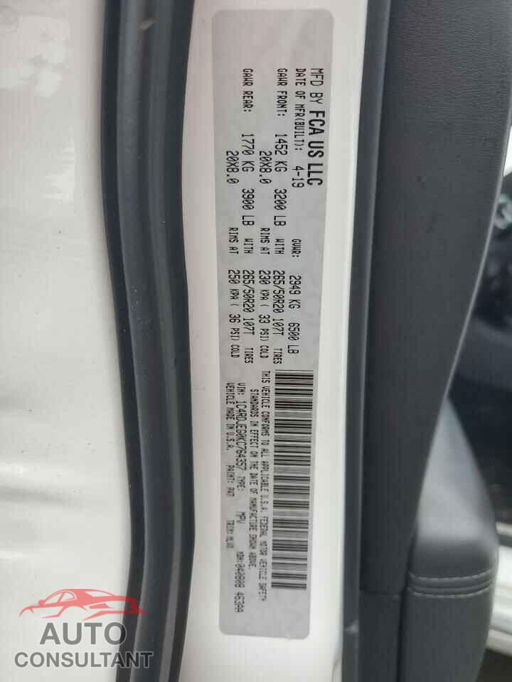 DODGE DURANGO 2019 - 1C4RDJEG0KC764357