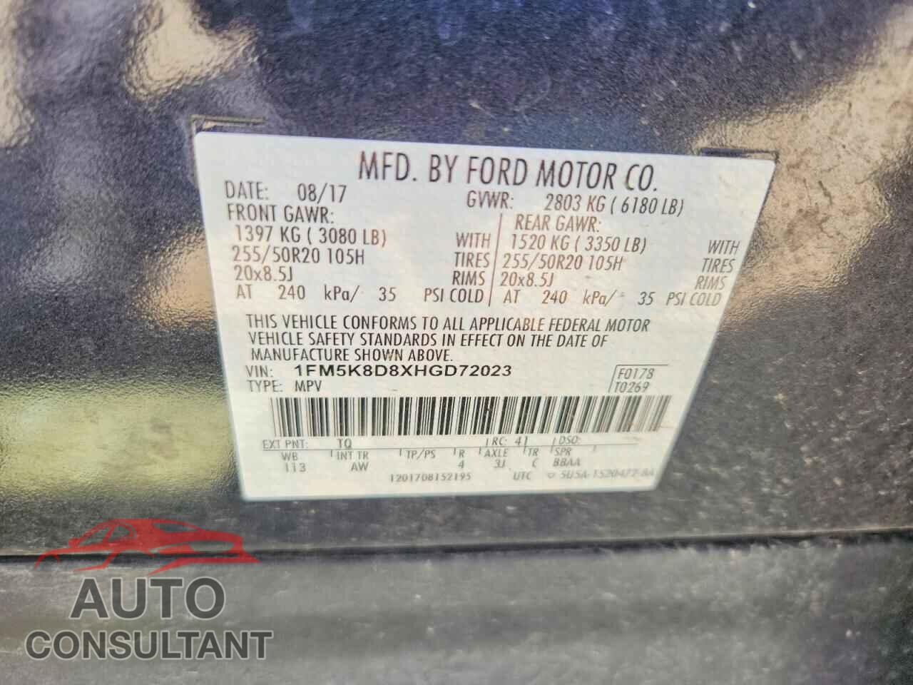 FORD EXPLORER 2017 - 1FM5K8D8XHGD72023