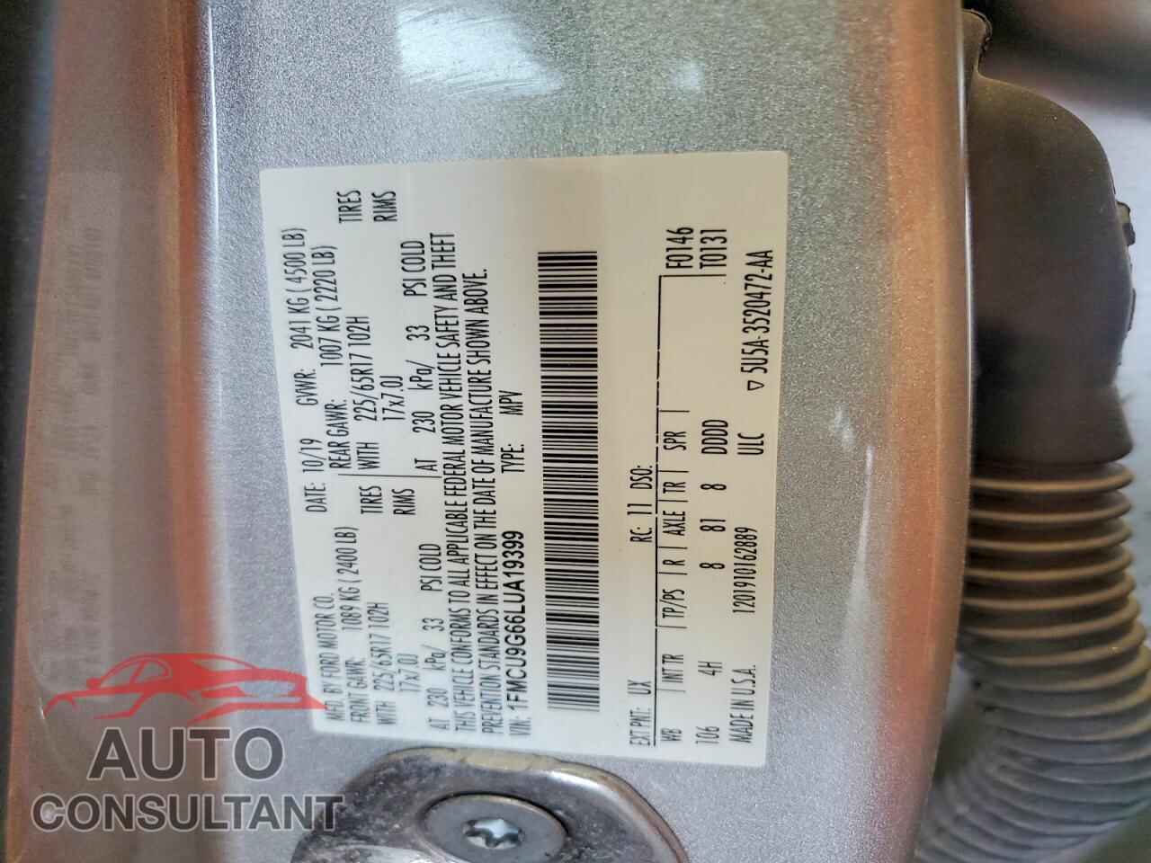 FORD ESCAPE 2020 - 1FMCU9G66LUA19399