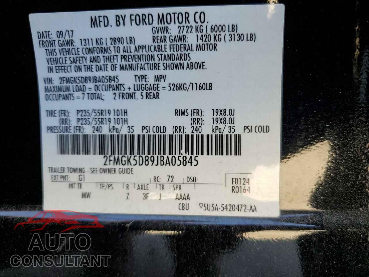 FORD FLEX 2018 - 2FMGK5D89JBA05845