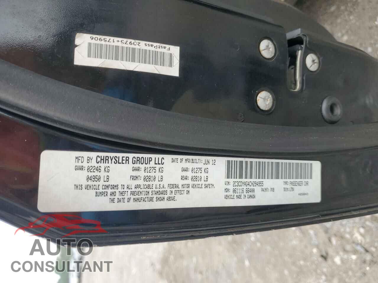 DODGE CHALLENGER 2012 - 2C3CDYAG4CH294955