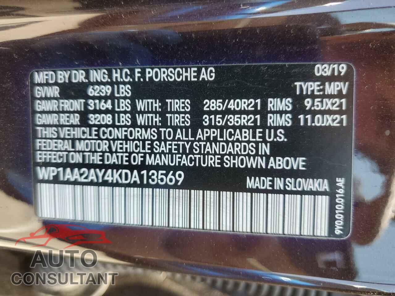 PORSCHE CAYENNE 2019 - WP1AA2AY4KDA13569