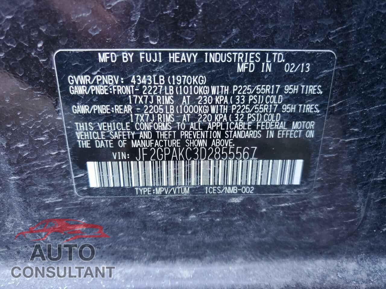 SUBARU XV 2013 - JF2GPAKC3D2855567