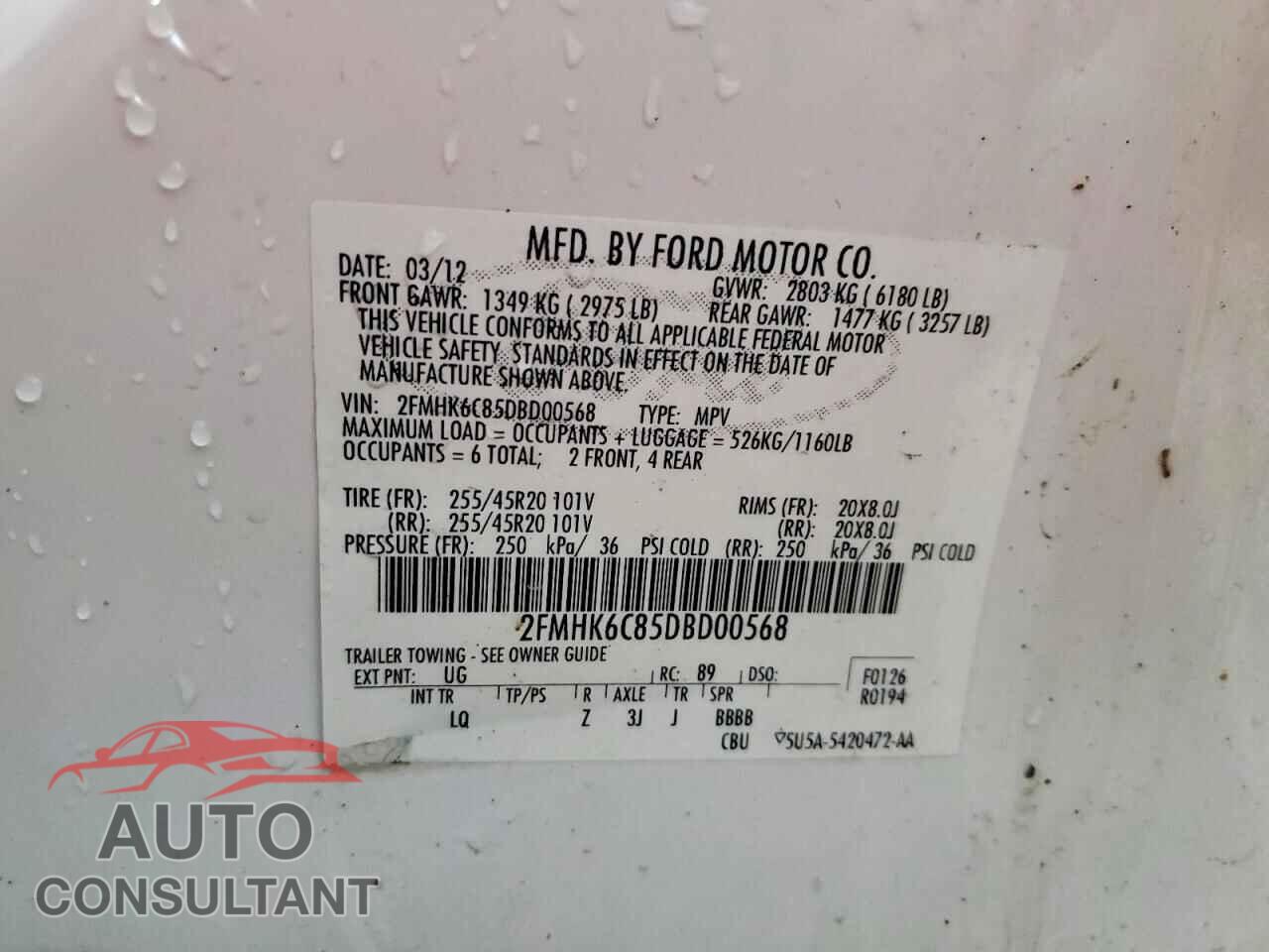 FORD FLEX 2013 - 2FMHK6C85DBD00568