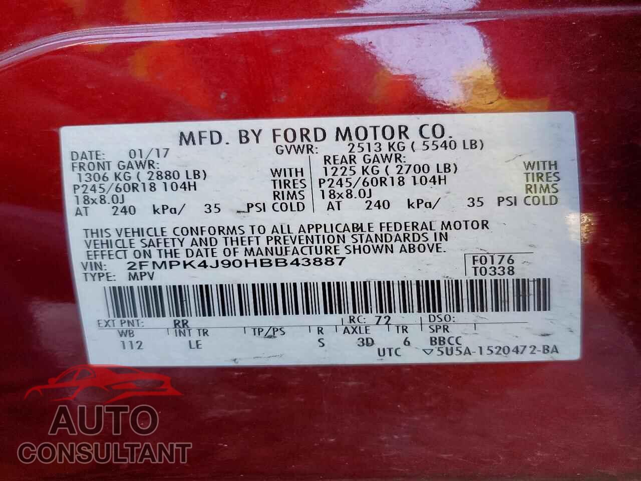 FORD EDGE 2017 - 2FMPK4J90HBB43887