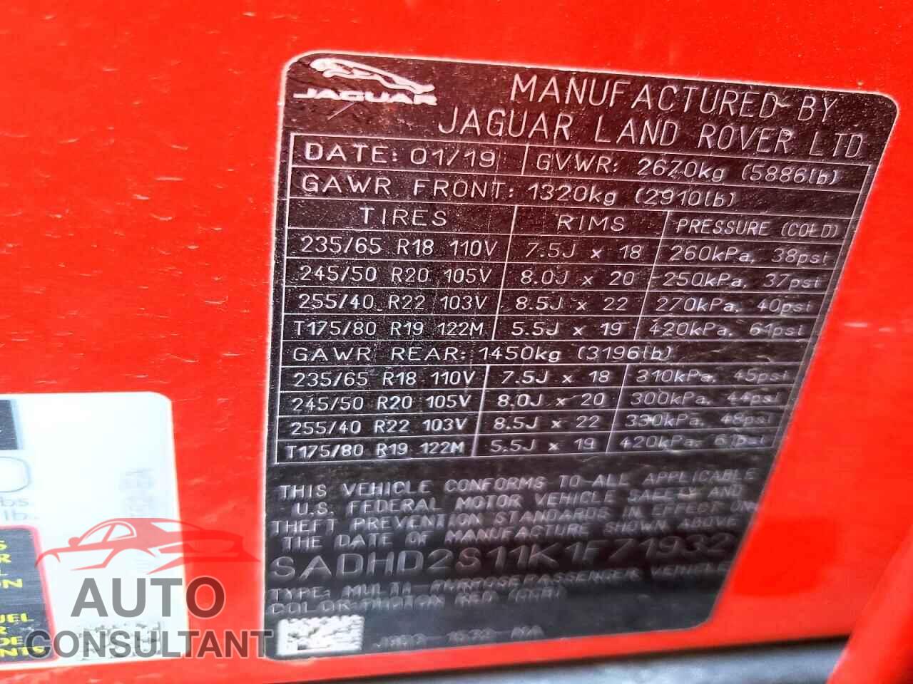 JAGUAR I-PACE 2019 - SADHD2S11K1F71932