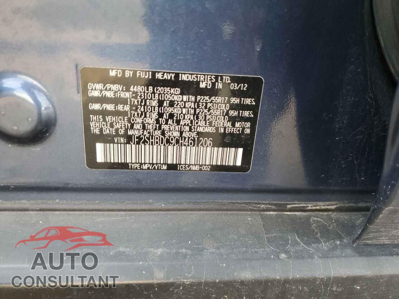 SUBARU FORESTER 2012 - JF2SHBDC9CH461206