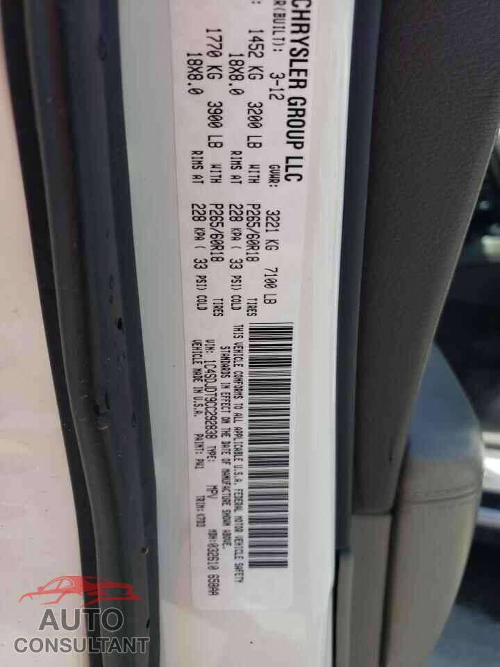DODGE DURANGO 2012 - 1C4SDJDT9CC292838