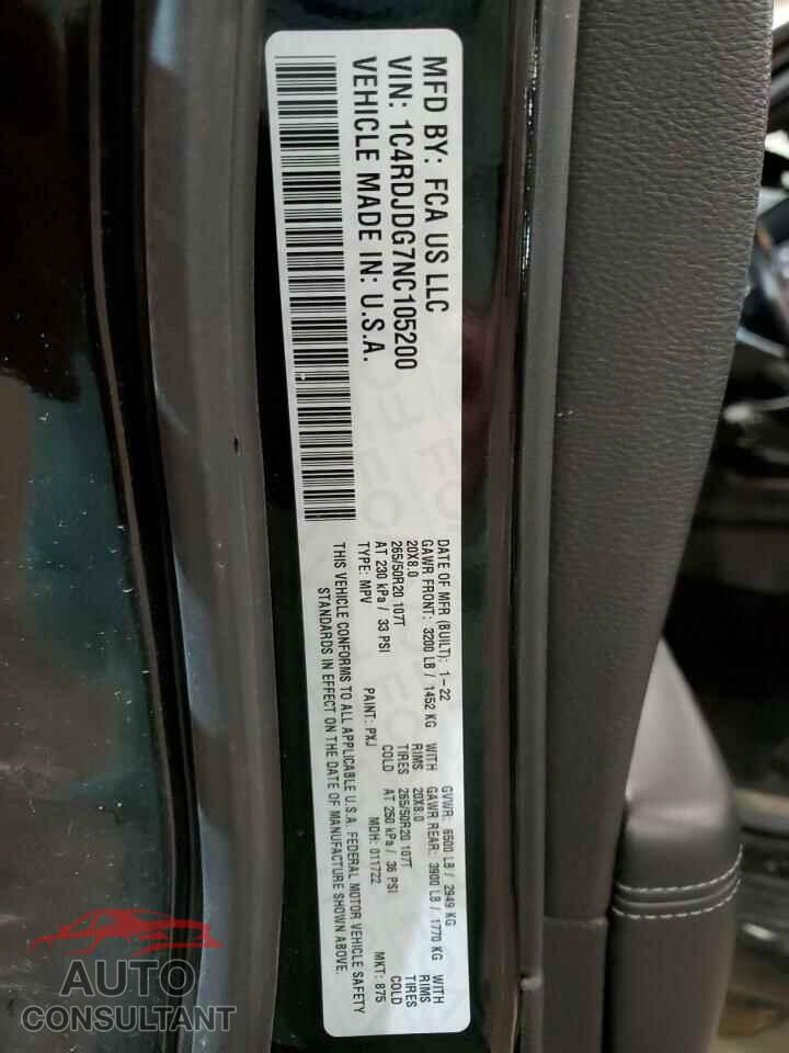 DODGE DURANGO 2022 - 1C4RDJDG7NC105200