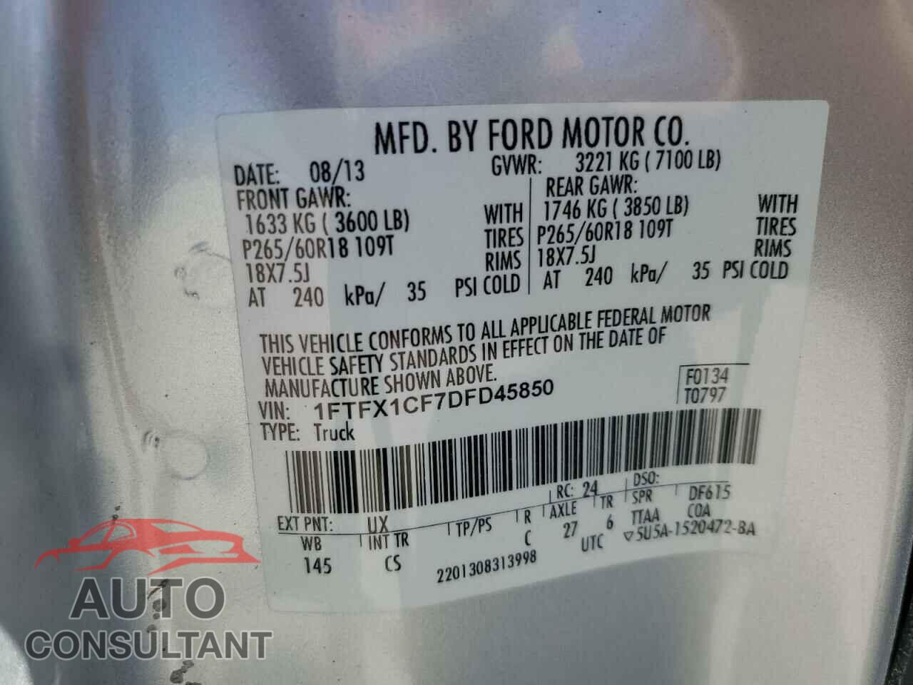 FORD F-150 2013 - 1FTFX1CF7DFD45850