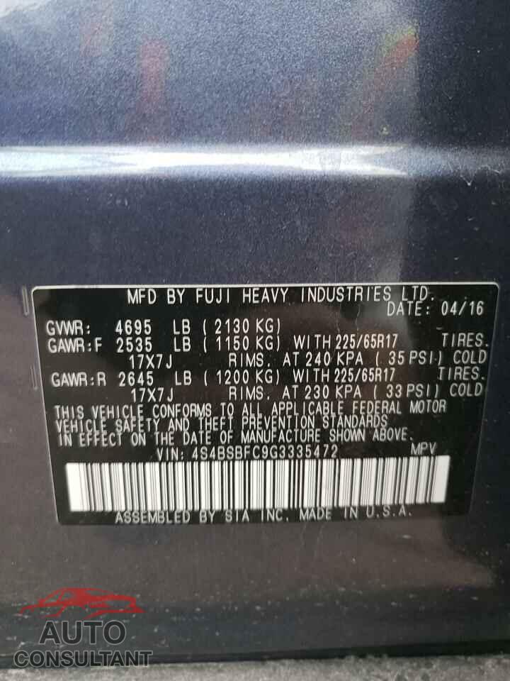 SUBARU OUTBACK 2016 - 4S4BSBFC9G3335472