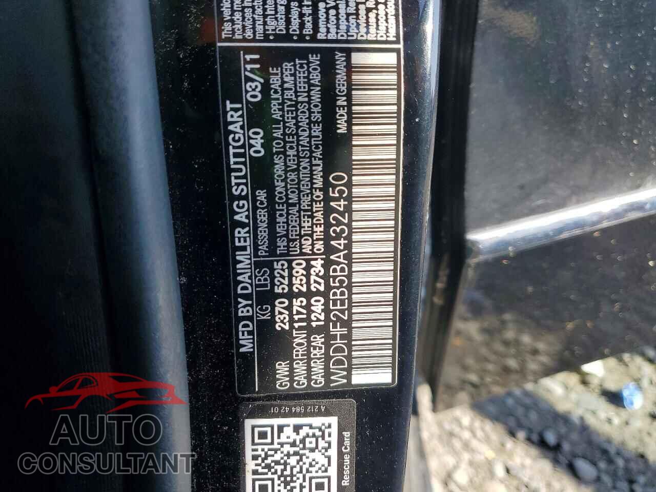 MERCEDES-BENZ E-CLASS 2011 - WDDHF2EB5BA432450