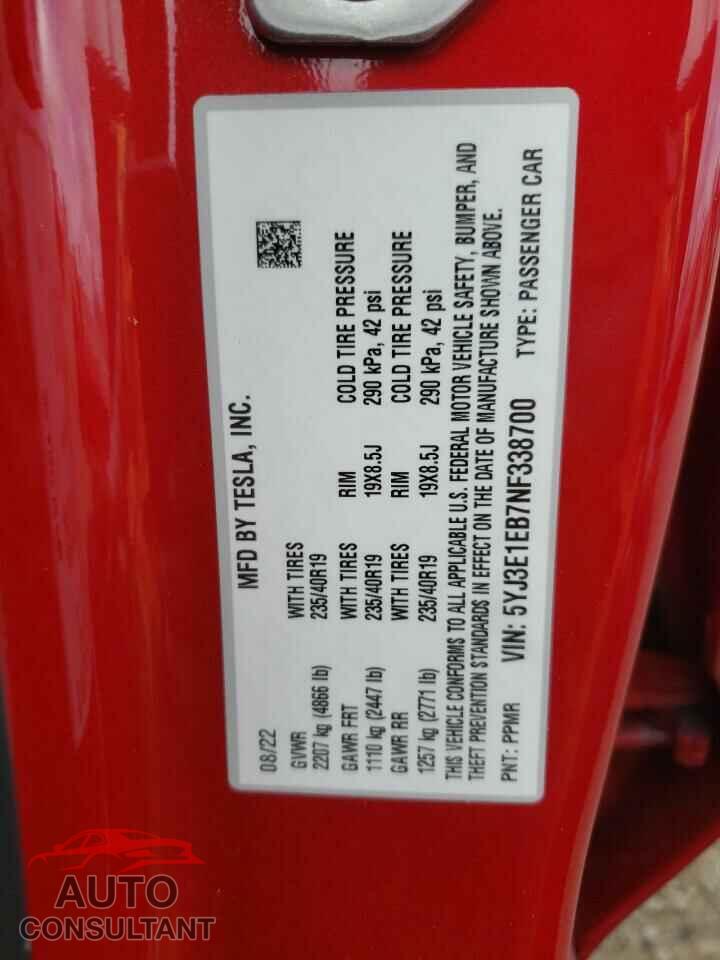 TESLA MODEL 3 2022 - 5YJ3E1EB7NF338700