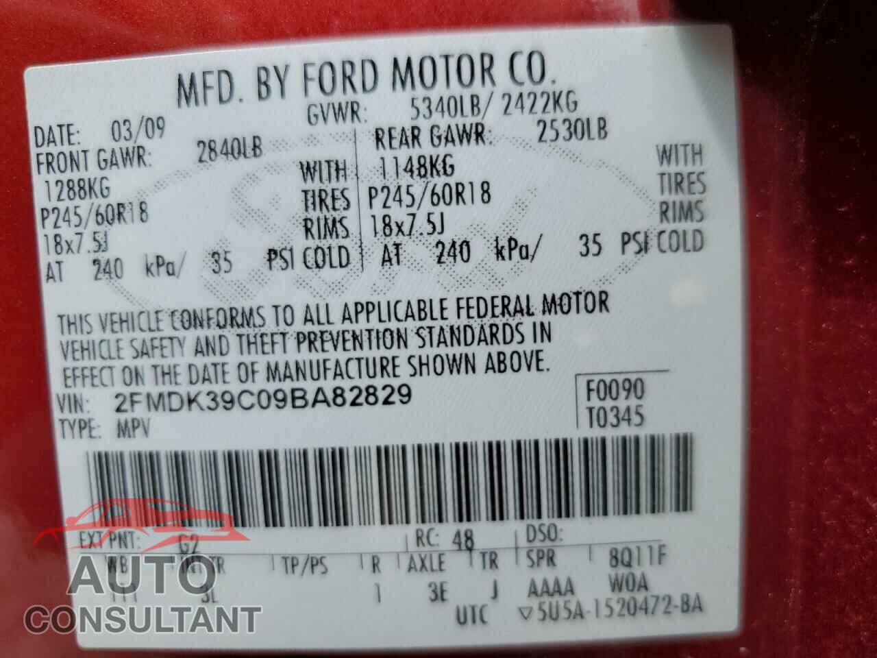 FORD EDGE 2009 - 2FMDK39C09BA82829