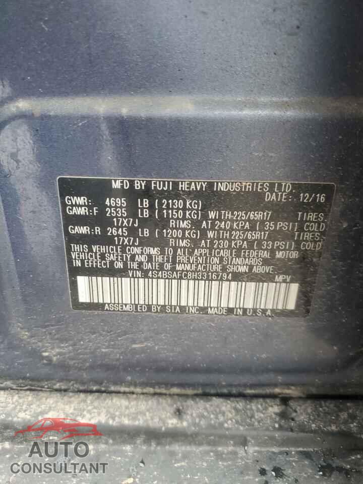 SUBARU OUTBACK 2017 - 4S4BSAFC8H3316794